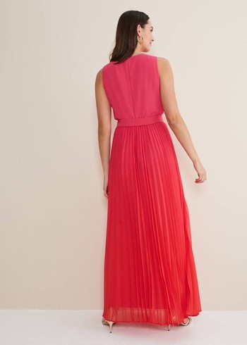 Phase Eight Piper Ombre Pleated Dress Red/Pink USA | 9145860-IQ